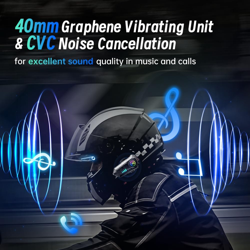 Motorcycle Helmet Bluetooth Headset, Outdoor Wireless Bluetooth 5.3 Headphone Speakers Noise Cancellation Intercom Communication Systems with IPX6 Waterproof/Strong Bass for Dirt Bike