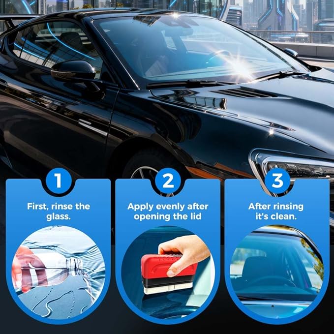 Automotive Oil Film Cleaning Brush, 2025 Upgraded Car Windshield Glass Cleaner for Car Windows, Glass Oil Film Remover Cleaning Board, Anti-Rain Fog, Improves Clarity (1 Set)