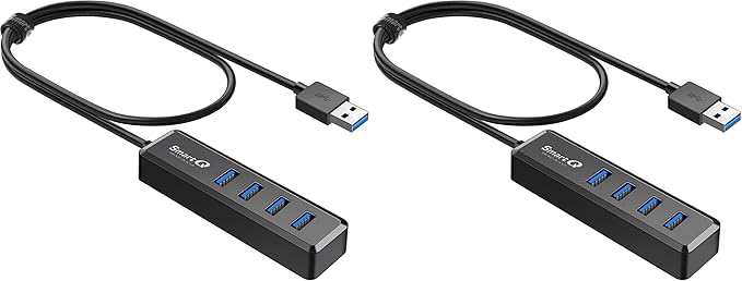 SmartQ H302S USB 3.0 Hub, 4-Port USB Expander with 2ft Long Cable, High-Speed Data Transfer, Compatible with Laptop, PC, Mac, Printer, External HDD (Pack of 2)
