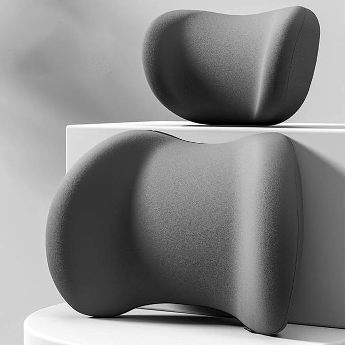 Car Headrest & Lumbar Support Cushion, Ergonomic Car Seat Headrest & Lumbar Cushion with Adjustable Strap for Neck Back Pain Relief, Memory Foam & Breathable Car Head Lumbar Rest Set (DG)