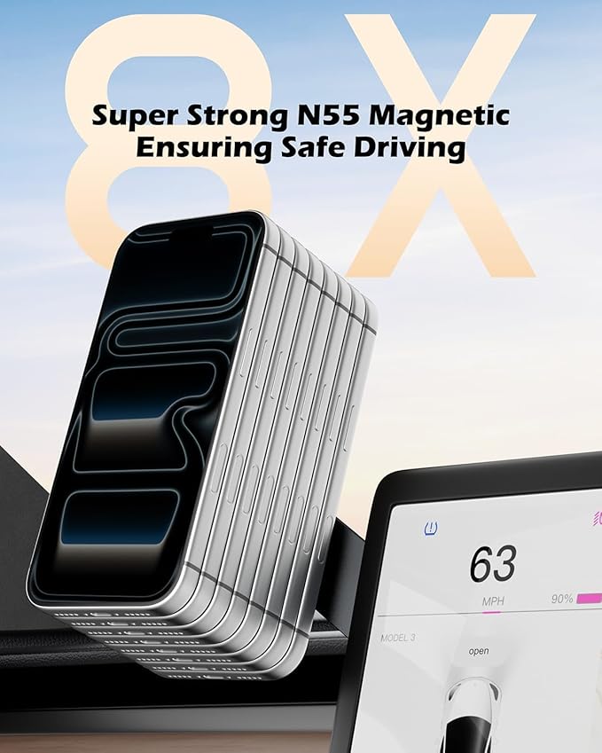 CloudValley Tesla Model 3/Y Phone Mount, Magnetic Car Metal Holder with Strong Magnet Power,【Foldable & Extendable Hidden Design】Tesla Screen Stand for 3/Y/S/X/Cybertruck, Designed for MagSafe iPhone