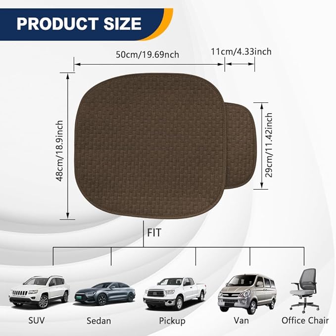 2PCS Car Seat Bottom Cover Pad, Car Seat Mat, Driver Cushion with Comfort Memory Foam & Non-Slip Rubber Bottom, Vehicle Accessories Breathable Seat Protector Mat for Auto Office Home (Coffee)