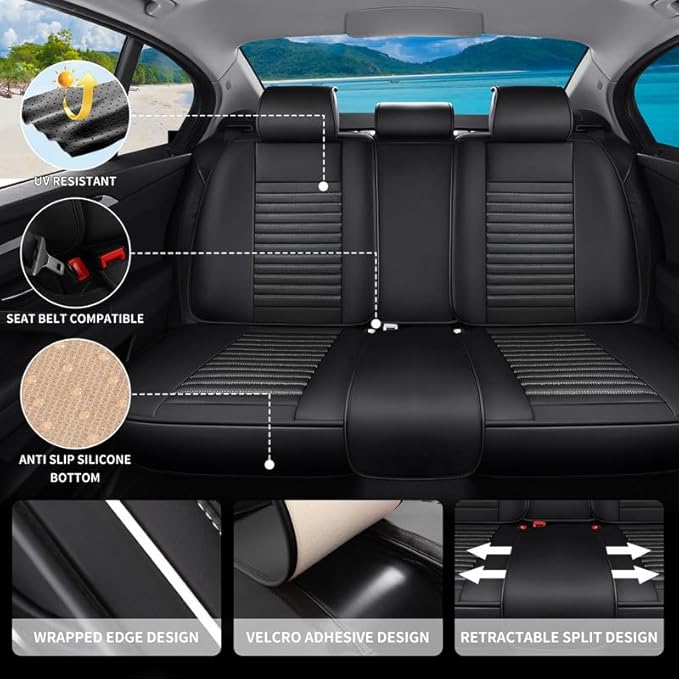 Car Seat Covers Full Set Fit for Toyota Matrix 2003-2014, Premium Faux Leather Car Seat Protector,Breathable Anti-Slip Full Wrapping Edge Seat Covers(Black&White,Full Set)