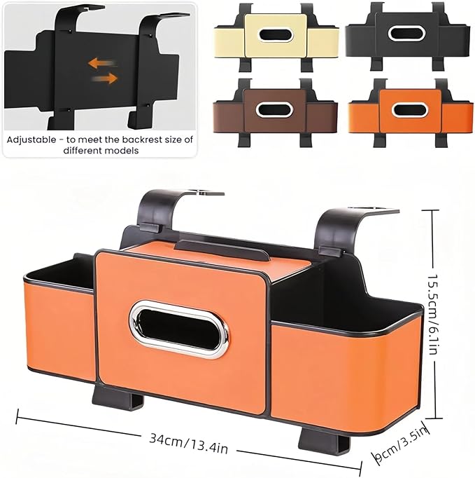 Car Organizers and Storage Box, 2026 New Multifunctional Car Seat Back Storage Box, Multifunctional Car Back Seat Storage Organizer-Carstorage Bag with 2 Cup Holders, Tissue Box, Hooks (Beige)