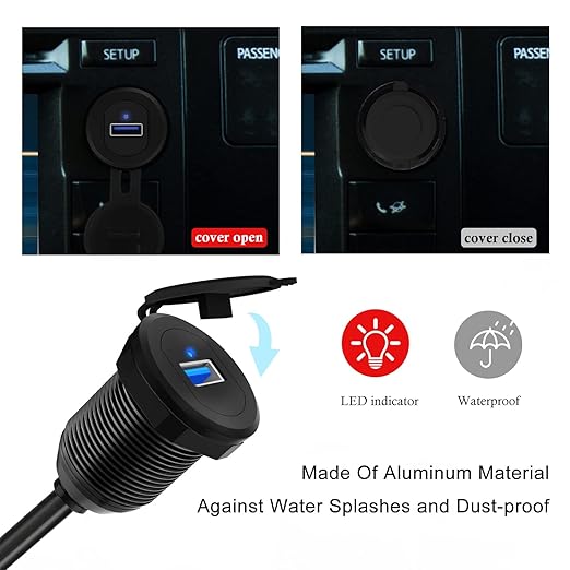 Single Port USB 3.0 Car Mount Flush Cable, USB3.0 Male to Female Car Mount Extension Cable for Boat Dashboard Panel 1ft