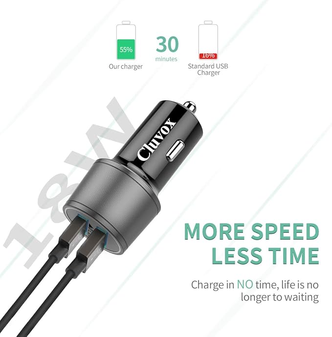 Rapid USB C Car Charger, Compatible for Samsung Galaxy S26/S25 Plus/Ultra/S24/S23/S22/S21/Note 20/10/S20/S10+/S9/A56/A36/A50/A70, Quick Charge 3.0 Dual USB 18W Fast Car Charger+ Type C Cable 3.3ft