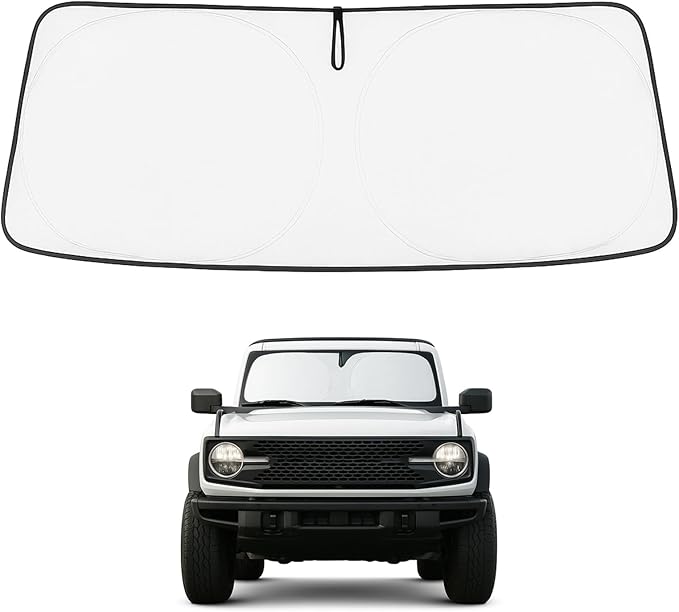 Proadsy 2026 Upgrade Windshield Sun Shade Custom Fit Ford Bronco 2/4-Door 2021-2025 2026 Foldable Front Sunshade Protector Blocks UV Rays Keep Car Cooler