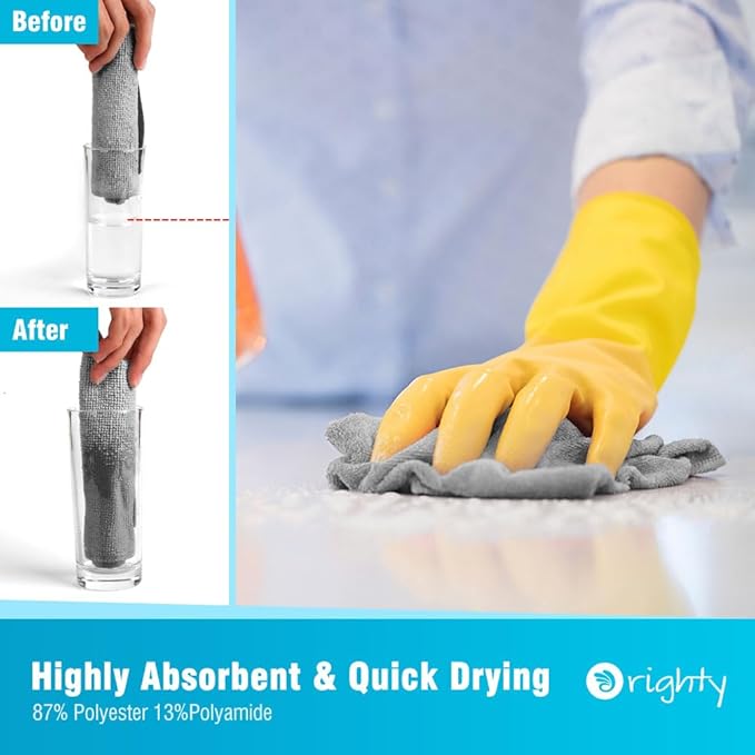 Orighty Microfiber Cleaning Cloth, 5 Pack Highly Absorbent Cleaning Rags, Household Cleaning Supplies, Reusable Lint Free Cloths Microfiber Rag for House, Kitchen, Car Care, 12x11 inch, Grey