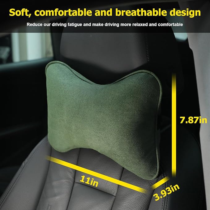 Car Headrest Pillow, Soft Comfortable Breathable Memory Foam Ergonomic Design Automotive Neck Pillow Cushion with Adjustable Strap for Neck Pain Pressure Relief, Universal Fit（Green）