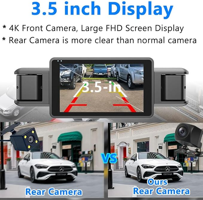 4 Channel 4K Dash Cam Front and Rear Inside, 360° View 1080P Dash Camera for Cars, Super Night Vision, Gravity Sensor, Loop Recording, WDR, 24H Parking Mode, WiFi & APP Control, with 64GB Card