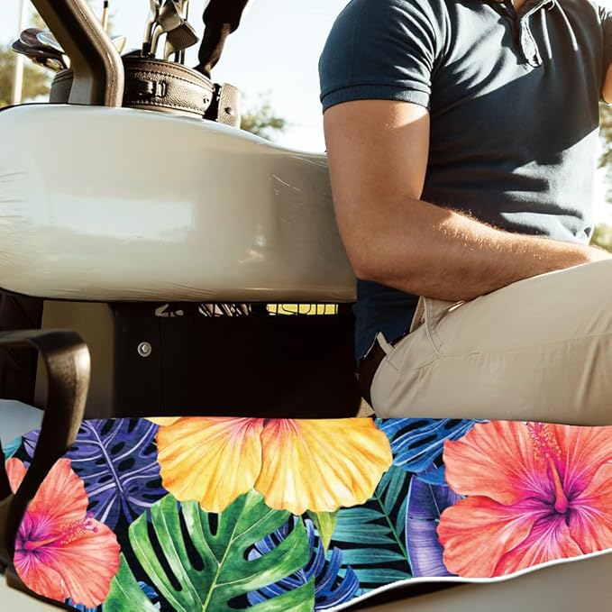 ORIGACH Tropical Flowers Golf Cart Seat Covers, Comfortable Cooling Golf Cart Blanket Towel, 100% Microfiber, Fits EZGO, Club Car, and More 2-Seat Golf Carts, 51x31inch