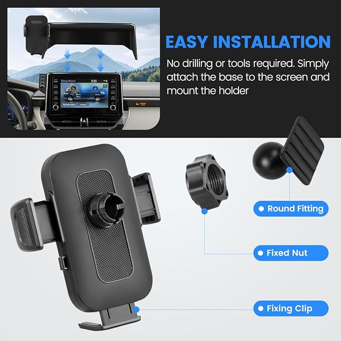 Car Phone Holder Fit for Toyota Corolla 2019-2025/Corolla Cross 2022-2025 Accessories, Cell Phone Mount with Dash Organizer 8-Inch Screen Fixed Clip Hands-Free 360° Rotation