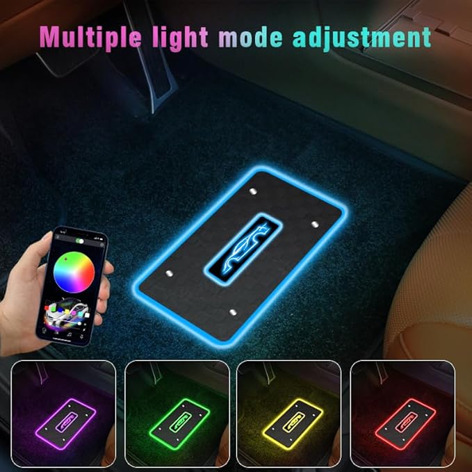 Customizable Car Floor Mats Lights, Customize Personalized Logo Car Floor Mats Light Waterproof RGB LED Neon Lamp App Control Adjustable Flashing Mode Universal Car Interior Foot Mat Decoration Light