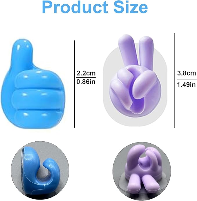 12Pcs Silicone Cord Holders, Thumbs Up Wall Hook for Keys Cord Organizer, Self Adhesive Cable Clips Hooks, Cool Office Gadgets for Desk Stuff