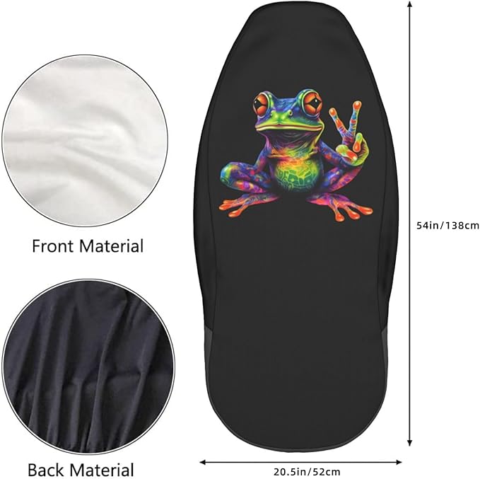 Delerain Car Seat Covers Set 2Pcs, Colorful Peace Frog Universal Front Car Seats Vehicle Enterior Protector Suitable Fits Most Car Auto SUV Sedan Truck
