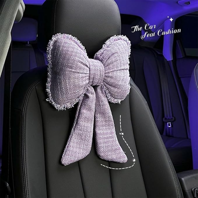 Cute Car Seat Cover for Women Include Butterfly Bow Headrest Pillow Lumbar Support Pillow and Car Front Seat Cushion and Back Cushion for Most Vehicles