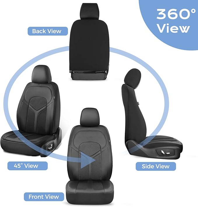 FLORICH Car Seat Covers Full Set, Universal Seat Cover 5 Seats, Automotive Seat Covers with Mesh Leather, Waterproof Car Seat Protector, Breathable Car Seat Cushion for Most Car SUV Truck, Black