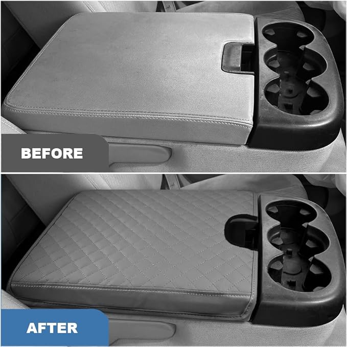 DEYTOP Center Console Cover for Chevy Silverado & Tahoe 2007-2013 Console Armrest Cover for GMC Sierra 2007-2013 Car Cushion Protector Pad (Jump Seat Console ONLY) (Gray with Pad, 07-17 Jump SEAT)