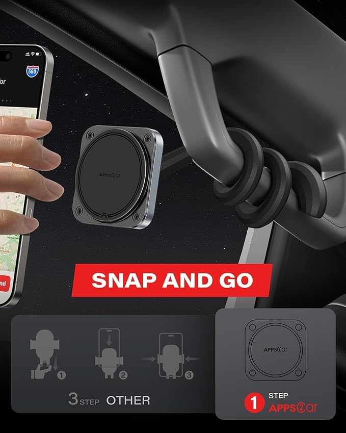 APPS2Car Magnetic Car Truck Pickup Grab Handle Phone Mount Holder Compatible with MagSafe iPhone 12-17 Fits A Pillar/Center Console Handle Bars for F150 Expedition Ram 1500 Jeep Wrangler JL Silverado