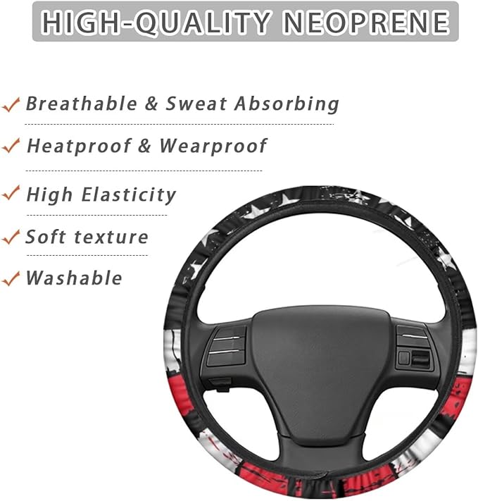 SEANATIVE Red American Flag Steering Wheel Cover, Silicone, Non-Slip Soft, Easy to Disassemble