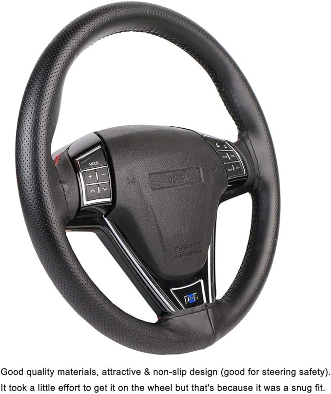 Universal Genuine Leather Steering Wheel Cover Hand Sewing Breathable Design 15 Inch DIY Cowhide Car Steering Wrap Black