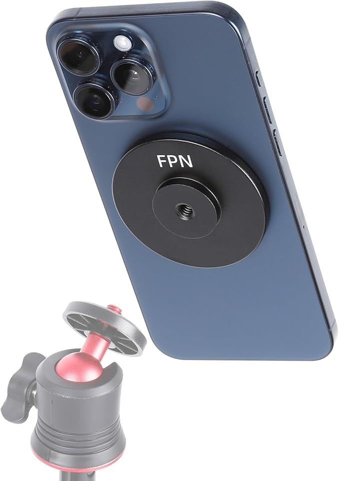 Aluminum 1/4" Mount for MagSafe, Magnetic Phone Tripod Mount Adapter Compatible with iPhone 16 Pro Max 15 Plus 14 13 12 Max Mini, Selfie Stick, Live Broadcast Tripod