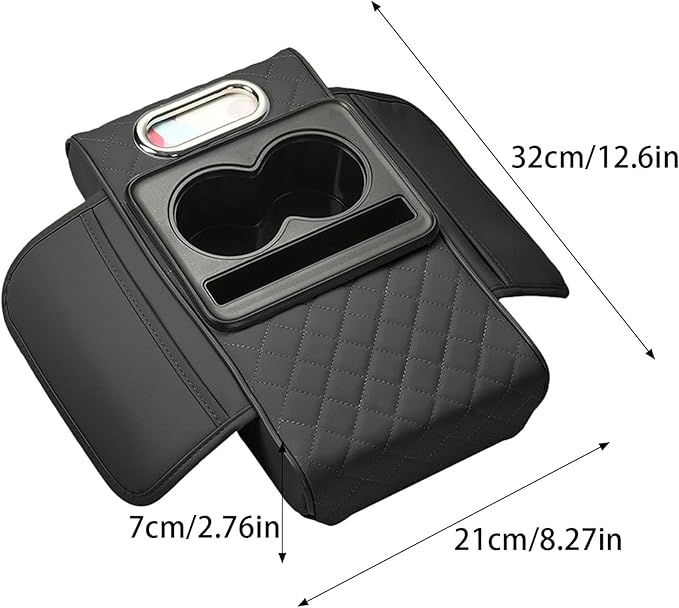 Car Center Console Cover for Hyundai Tucson 2021-2024, Leather Armrest Cushion Protector Pad with Tissue Box Holder Storage Pockets Cup Holder Phone Slot,A/Black