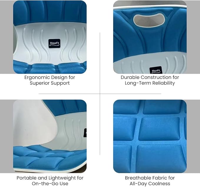 Ergonomic Lumbar Support Cushion, Blue, 460mm x 440mm x 340mm, Large, for Office Chairs & Car Seats, Posture Correction, Pregnancy Comfort, 110-300 lbs Capacity