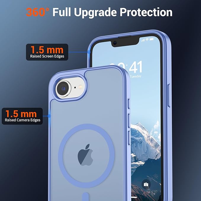 SUPFINE Magnetic for iPhone 17e Case/iPhone 16e Case with Screen Protector (Compatible with MagSafe)(Military Grade Drop Protection) Translucent Matte with Anti-Fingerprint Phone Case,Blue Purple