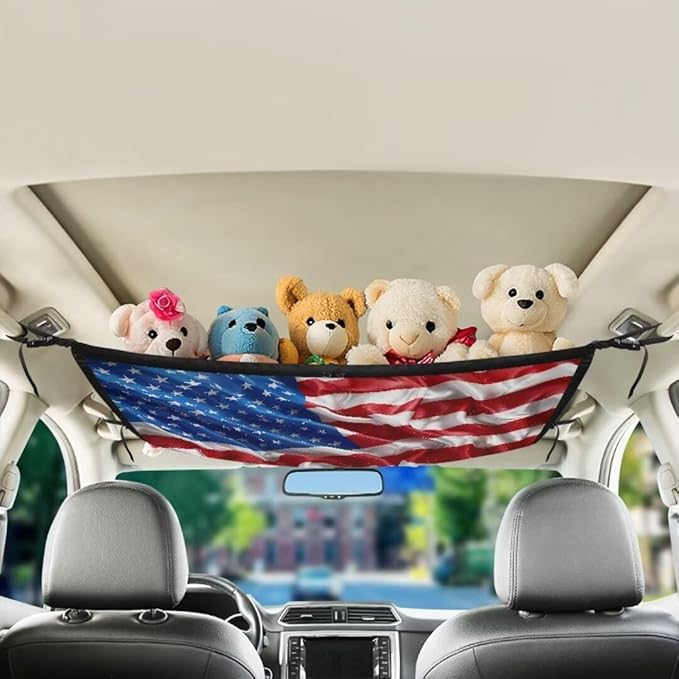 Car Roof Storage Bag USA Flag Print Auto Seat Storage Hanging Bag Multi-Purpose Car Bag Storage Box Organizer Pouch Pocket One-Size-Fits Tidy Pouch Pocket Storage for Small Items