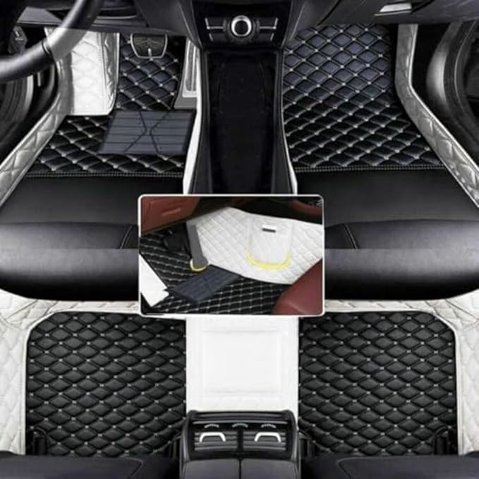 Yaruicar Custom Personalized Floor Mats for Cars Luxury Full Coverage All Car Floor Mats Anti-Slip Leather Car Mat Set Trucks & SUVs Trucks Automotive Floor Mats Liners (White Black Beige)