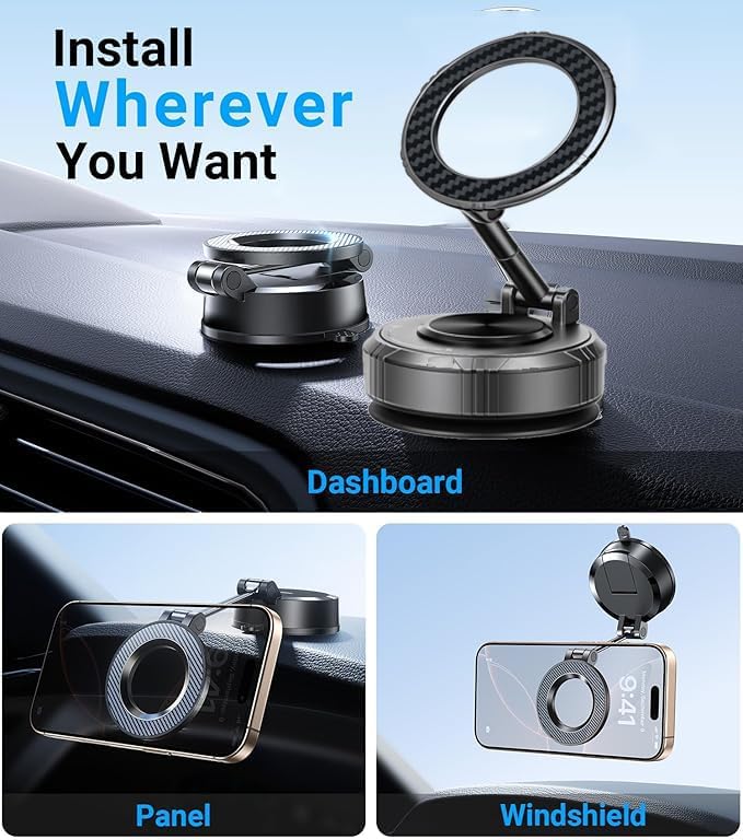 carmount for Vacuum Magnetic Car Mount for MagSafe, Nano Gel Adhesive car Magnetic Phone Holder Dashboard Phone Holder, Powerful Suction Cup for iPhone 17 Pro Max 16 15 14 13 12