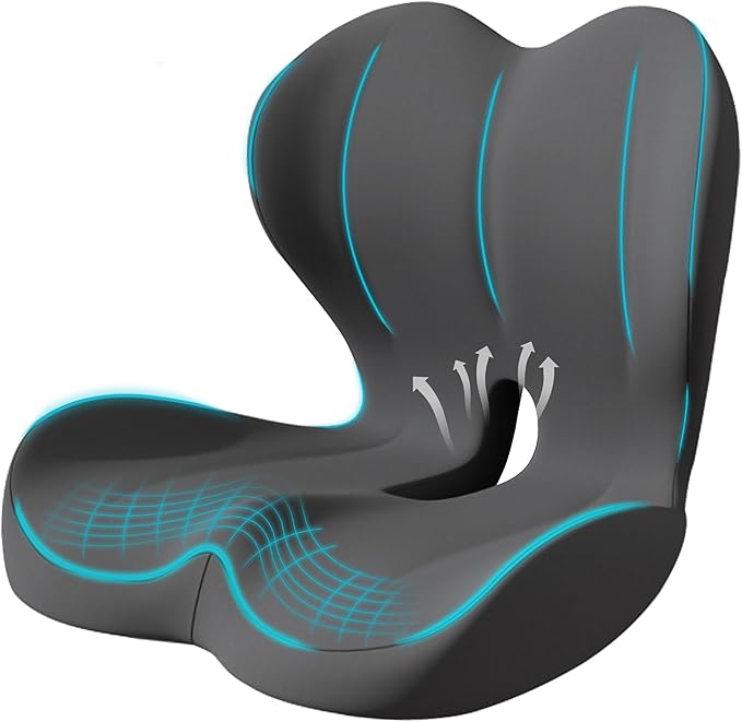Seat Cushion for Office Chair and Car, Lumbar Support Pillow for Office Chair, Memory Foam Ergonomic Seat Cushion for Long Sitting, Back & Tailbone Pain, Sciatica - Dark Gray