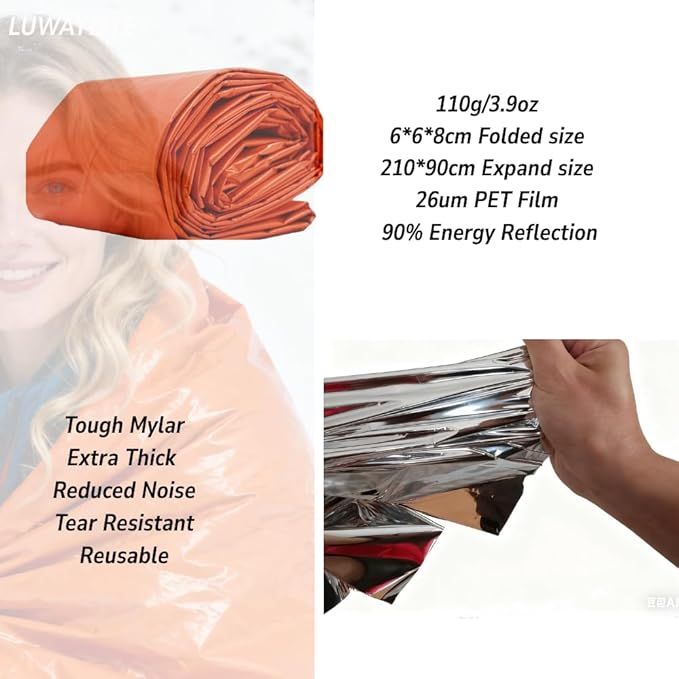 Emergency Sleeping Bags 2 Pack - Waterproof Mylar Thermal Bivy Sack Survival Gear, Portable Lightweight Emergency Bivvy Blanket with Whistle for Outdoor Camping, Hiking, Car Kit and Military Use