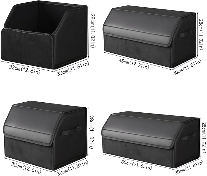 car organizers and storage for SUV,trunk organizer for sedan, leather foldable sleek box with lid,collapsible cargo bins, tool accessories containers,Collapsible Suede velvet (22 inch Covered)