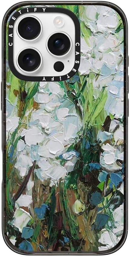 CASETiFY Impact Case for iPhone 16 Pro [Slim / 8.2 ft. 4X Military Grade Drop Protection/Compatible with Magsafe] - Wild Squill Flowers - Clear Black