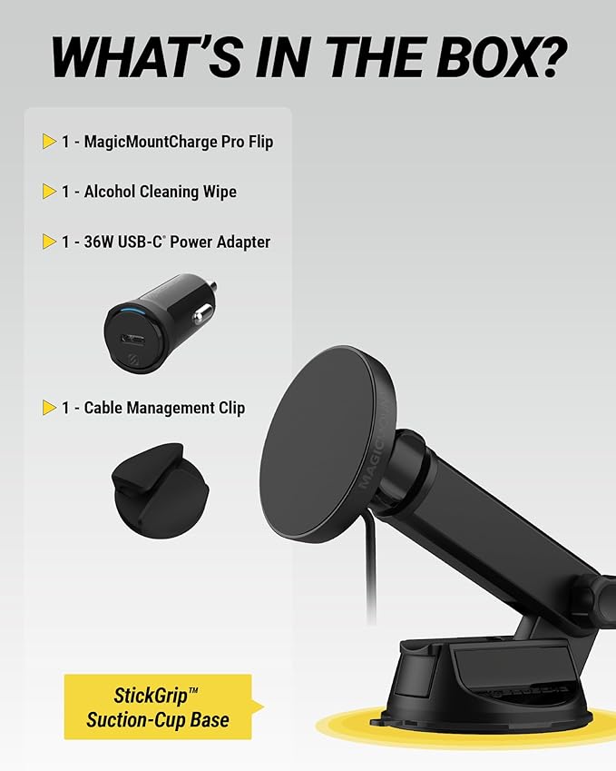 Scosche MPQTRWDA Qi2 MagSafe Car Mount Charger 25W Fast Wireless Magnetic Cell Phone Holder with Adjustable Arm for Windshield or Dashboard Compatible with iPhone 17/16/15/14/13/12 & Samsung S25