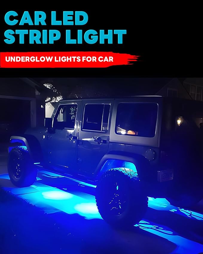 12V Led Light Strip Connectable 24Inch Blue Led Strip Lights for Car Golf Cart Motorcycle Boat Truck Cabinet Waterproof Led Light Strip,4Pack