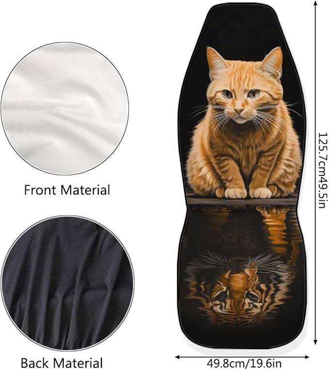 BIGCARJOB 2 Pcs Animal Car Seat Cover Set for Front Only,Funny Cat and Tiger Print Vehicle Bucket Seat Cushion Pads Auto Seat Protector for Men Women,Fit Most Cars,Sedan,Truck,SUV