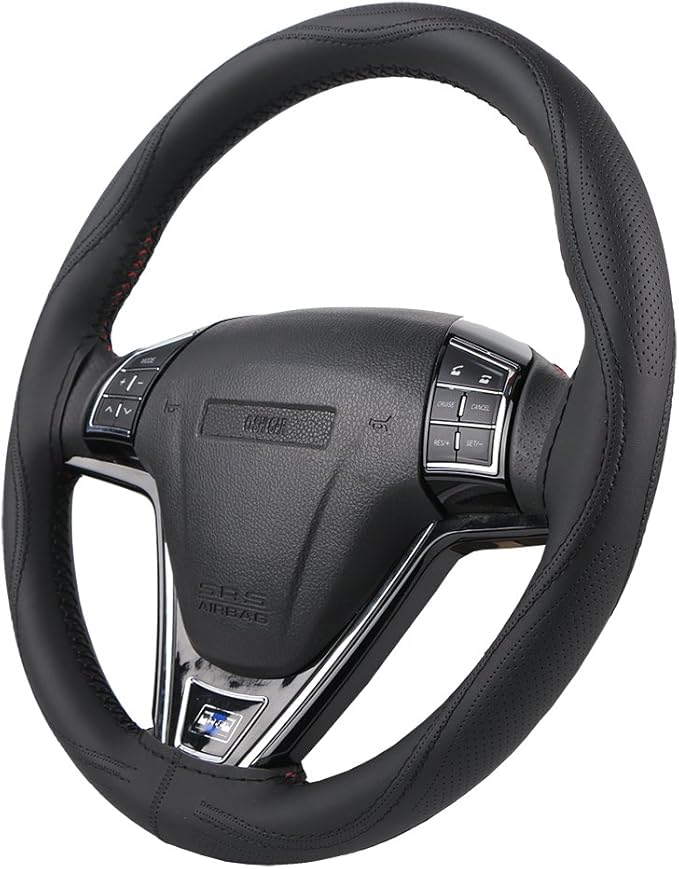 Micro Fiber Leather Car Steering Wheel Cover Stitch On Wrap with Needle & Thread Anti-Slip Auto Steering-Wheel Case DIY 14 Inch for Honda Civic Etc.Black
