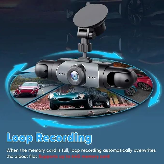 Saker 4 Channel Dash Cam for Cars, 4K Front & 1080P Interior Rear Side Cameras, 360° Full View System with Night Vision, G-Sensor, Parking Mode, Loop Recording (with 64GB SD Card)
