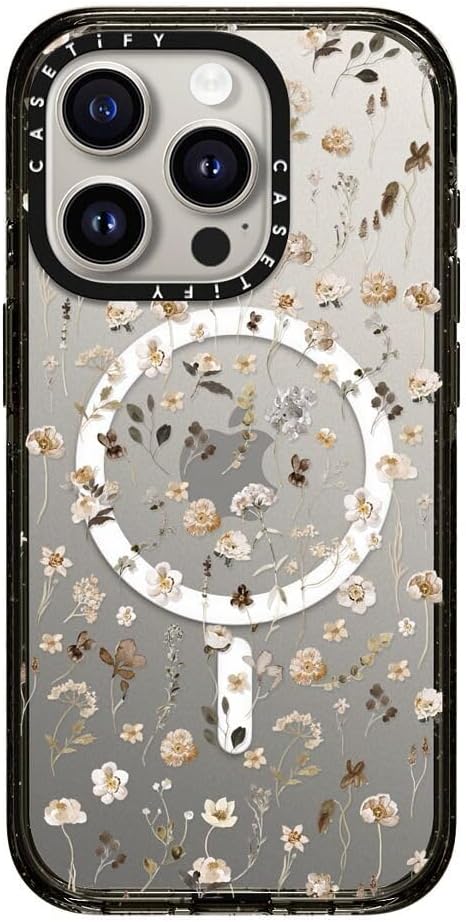 CASETiFY Impact Case for iPhone 15 Pro [8.2ft 4X Military Grade Drop Protection/Compatible with Magsafe] - Wildflower Friday - Clear Black