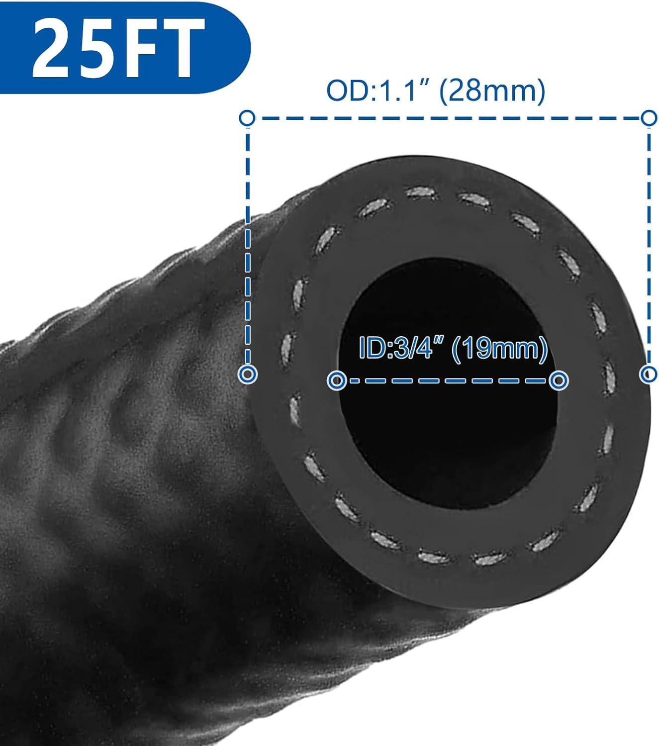 LokoCar Rubber Fuel Hose Line Push Lock 3/4" ID SAE 30R7 NBR 25ft 300PSI Black