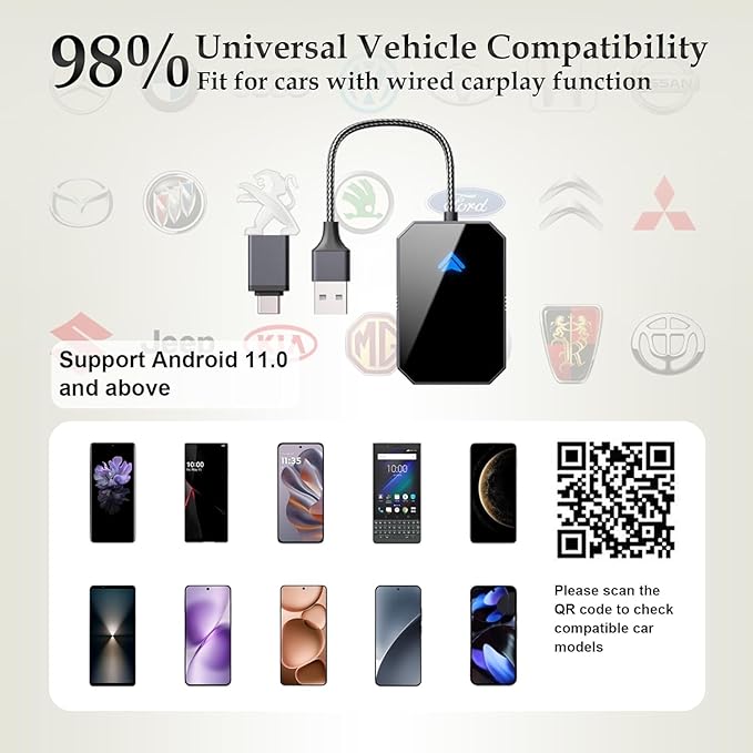 Wireless CarPlay Adapter for Android Auto, Converts Factory Wired CarPlay to Wireless, Plug and Play Car Play, Auto Connect Dongle for Android Auto Wireless Adapter for Cars from 2016