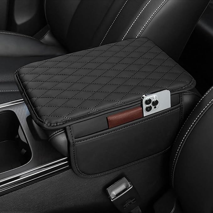 Car Armrest Cushion for Isuzu D-MAX MU-X 2015-2025, Center Console Covers Pad Leather Accessories, Arm Rest Protector Mat with Side Storage Bag for SUV/Sedan/Truck,A/Black