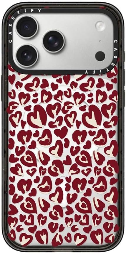 CASETiFY Impact iPhone 17 Pro Max Case [Slim/Compatible with Magsafe / 8.2 ft. 4X Military Grade Drop Protection] - Leopard Love- Red - Clear Black