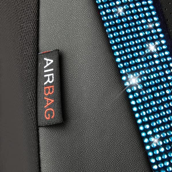 CAR PASS Leather Bling Diamond Car Seat Covers 2 Front Interior Sets, Waterproof Universal Shining Glitter Crystal Sparkle Fit for 95% Automotive Truck SUV Cute Women Girl, Black Mint Rhinestone