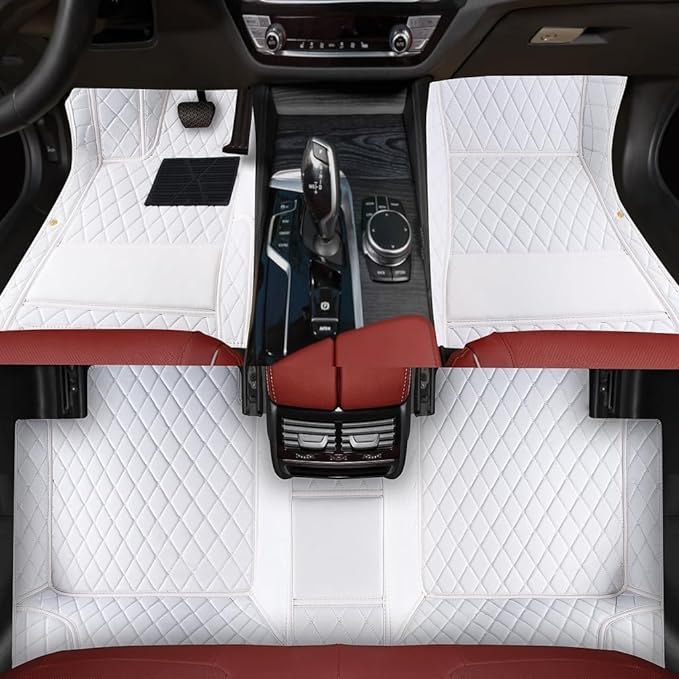Custom Personalized Floor Mats for Cars，Luxury Full Coverage All Weather Car Floor Mats，Anti-Slip Leather Car Mat Set ，Custom Floor Mats for 99% of Cars, Trucks & SUVs (White)