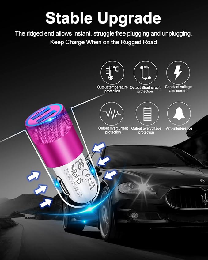 USB Car Charger Adapter, 3.4a Fast Charging Dual-Port Cargador de Carro Lighter Adapter for iPhone 15 14 13 12 SE 11Pro Max X XR XS Max 8 Plus, iPad