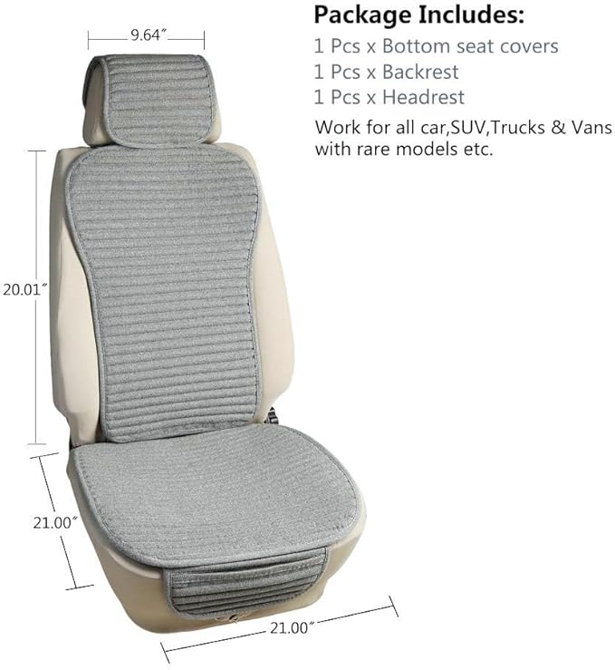 Suninbox Car Seat Covers Buckwheat Hull Universal Car Seat Covers,Bottom Seat Covers for Cars,Truck Seat Covers,Car Seat Cushion Protector Mats Pad,Gray Front Seat